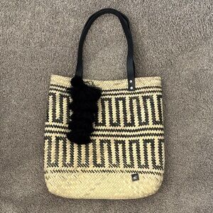 NWOT Chic Handmade Black and Tan Patterned Tote Bag